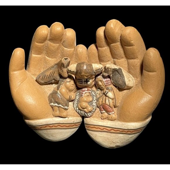 Handcrafted Clay Hands Nativity Scene Miniature Figurine - Picture 1 of 7